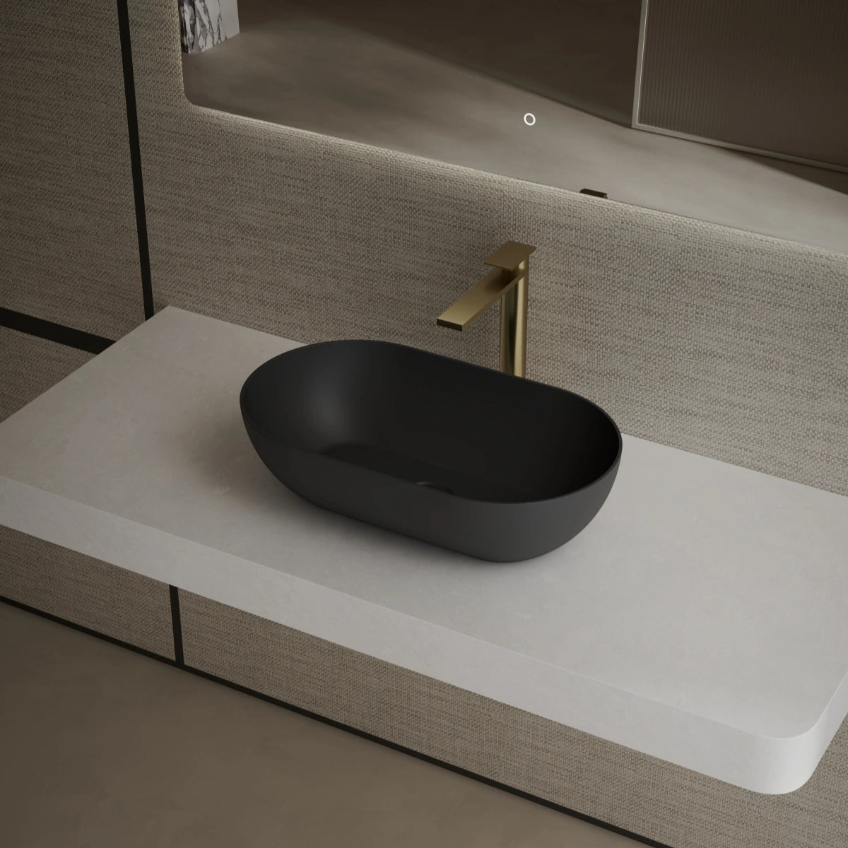 MonBlari Xa-A78 Black Countertop Solid Surface Basin Side View Main image
