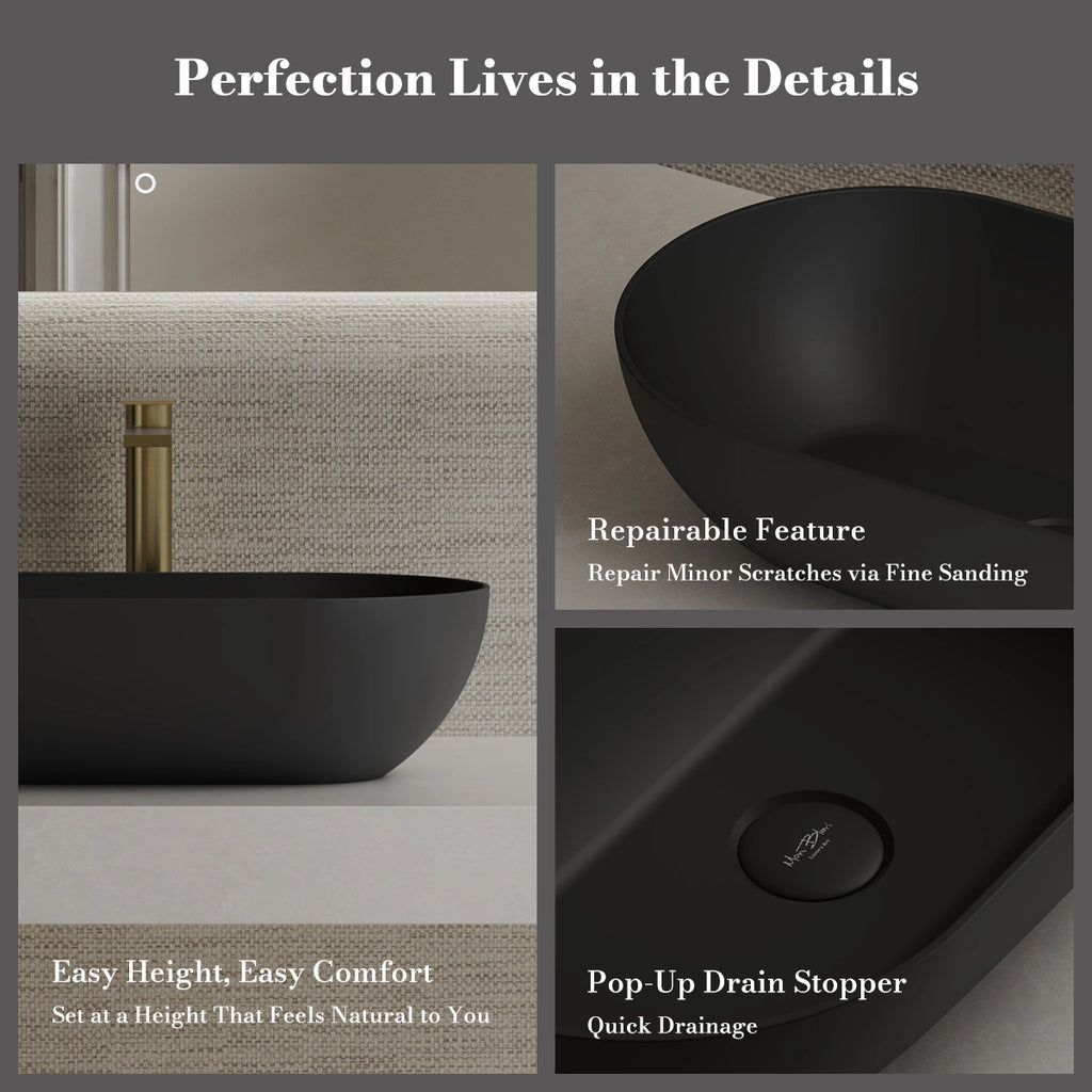 MonBlari XA-A78 Black Solid Surface Countertop Basin 560mm