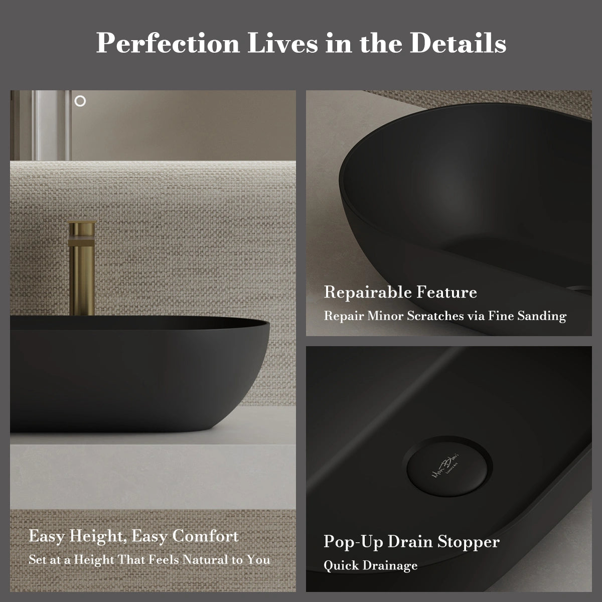 MonBlari XA-A78 Black Solid Surface Countertop Basin 560mm