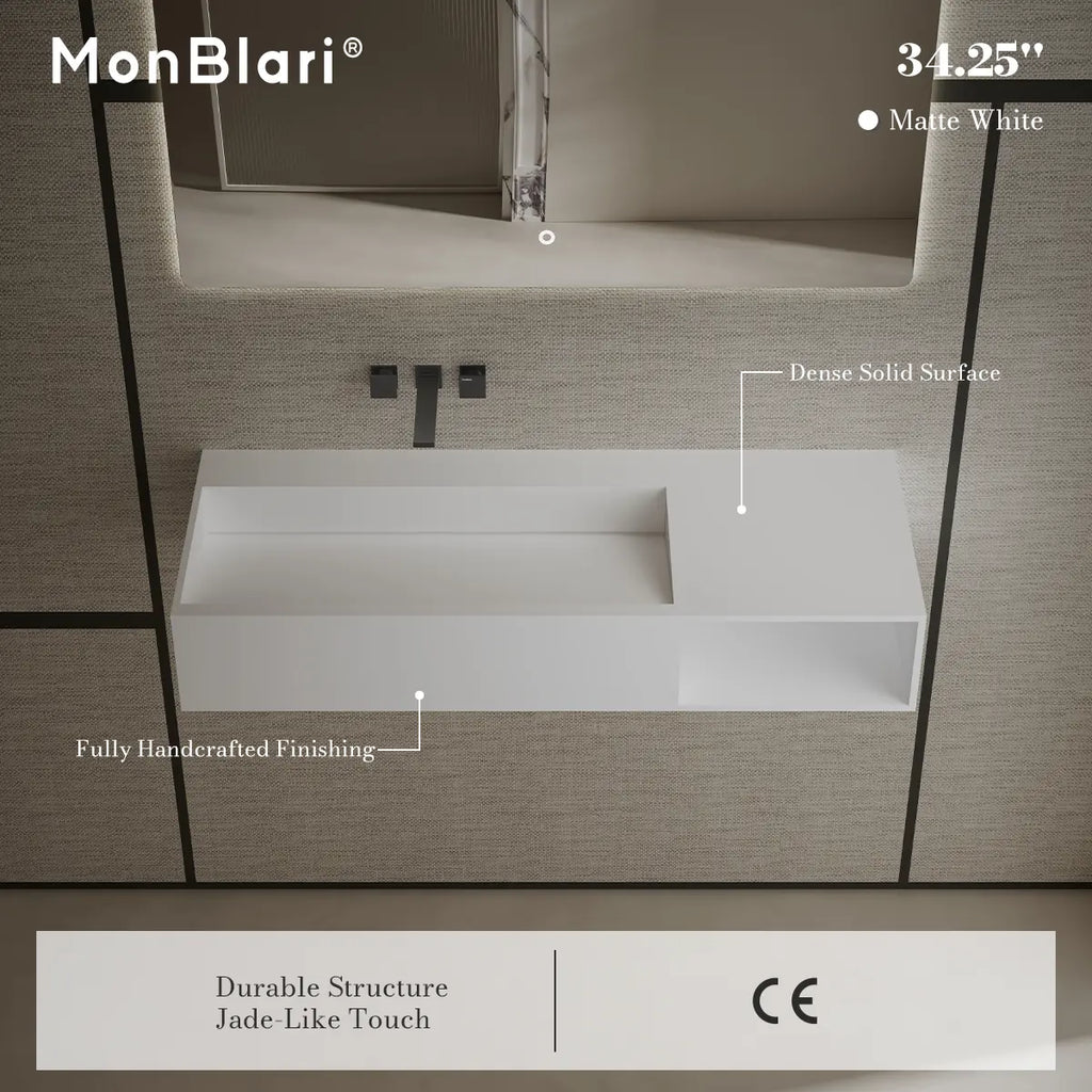 MonBlari XA-G62L Solid Surface Wall-Mounted Sink 870mm - 1200mm