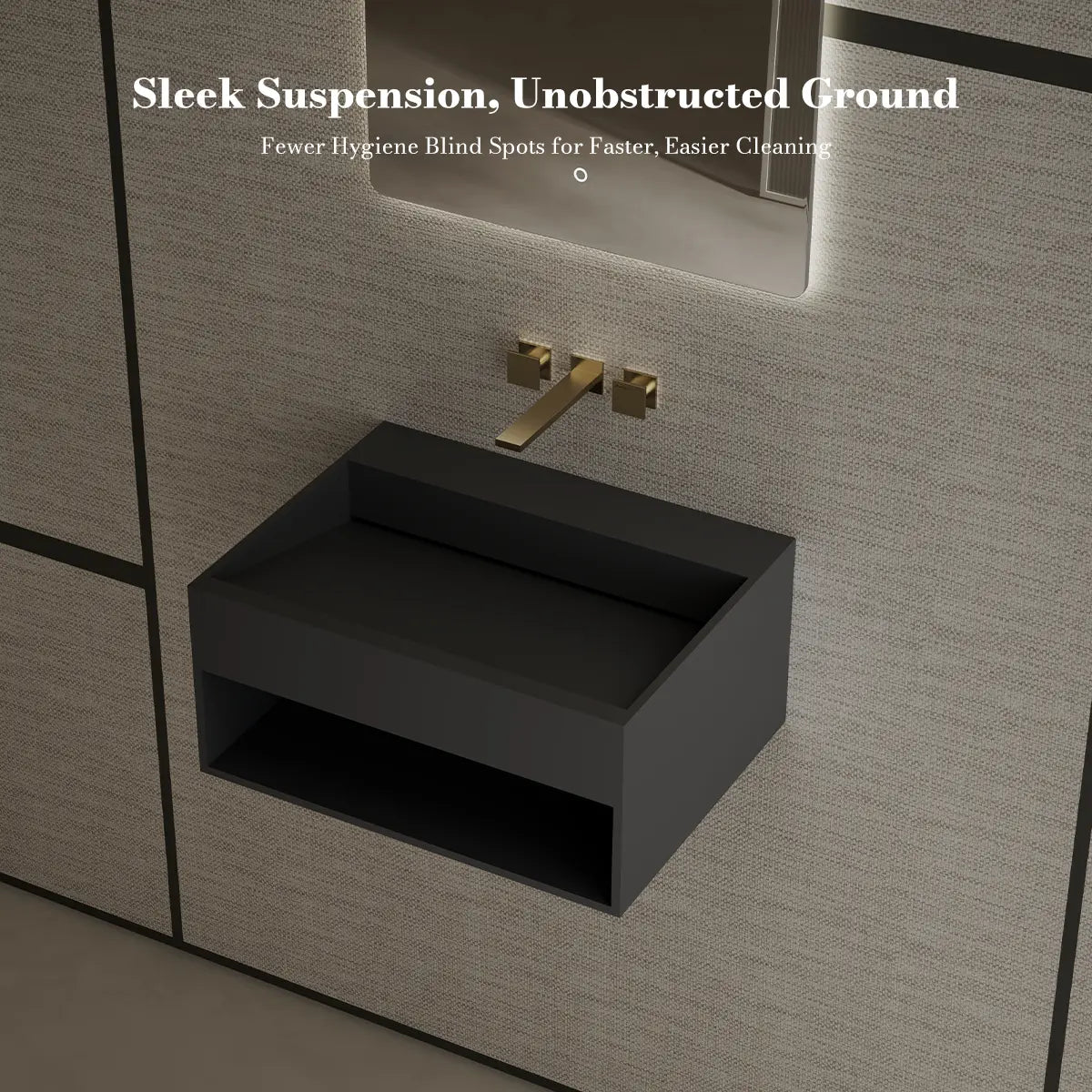MonBlari XA-G71 Black Solid Surface Wall-Mount Basin 600mm - 800mm