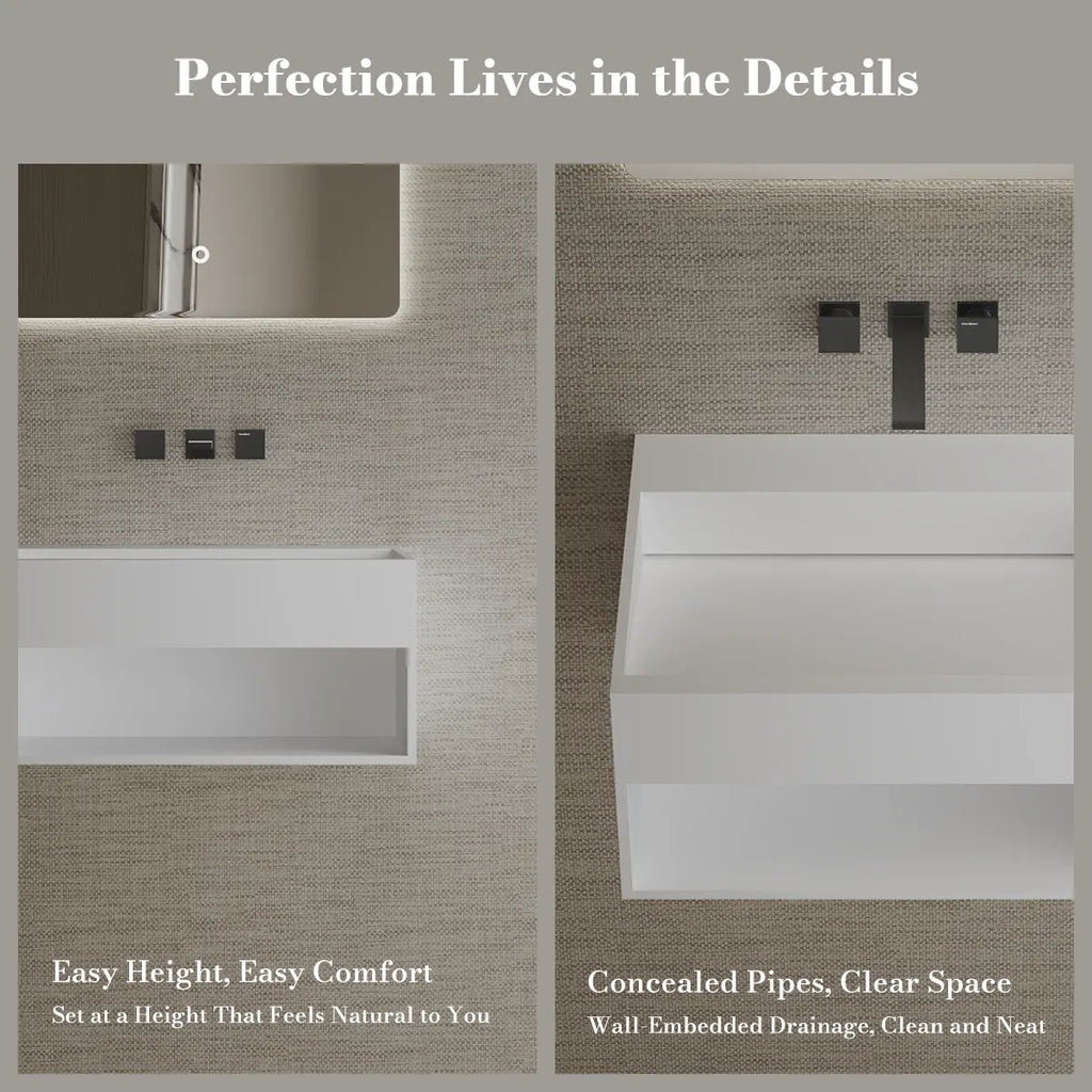 MonBlari XA-G71 White Solid Surface Wall-Mount Basin 600mm - 800mm