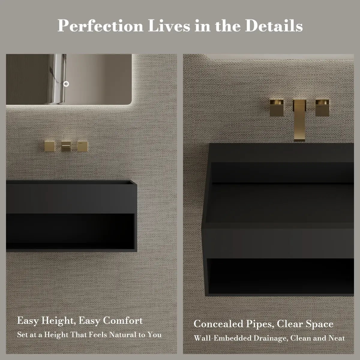 MonBlari XA-G71 Black Solid Surface Wall-Mount Basin 600mm - 800mm