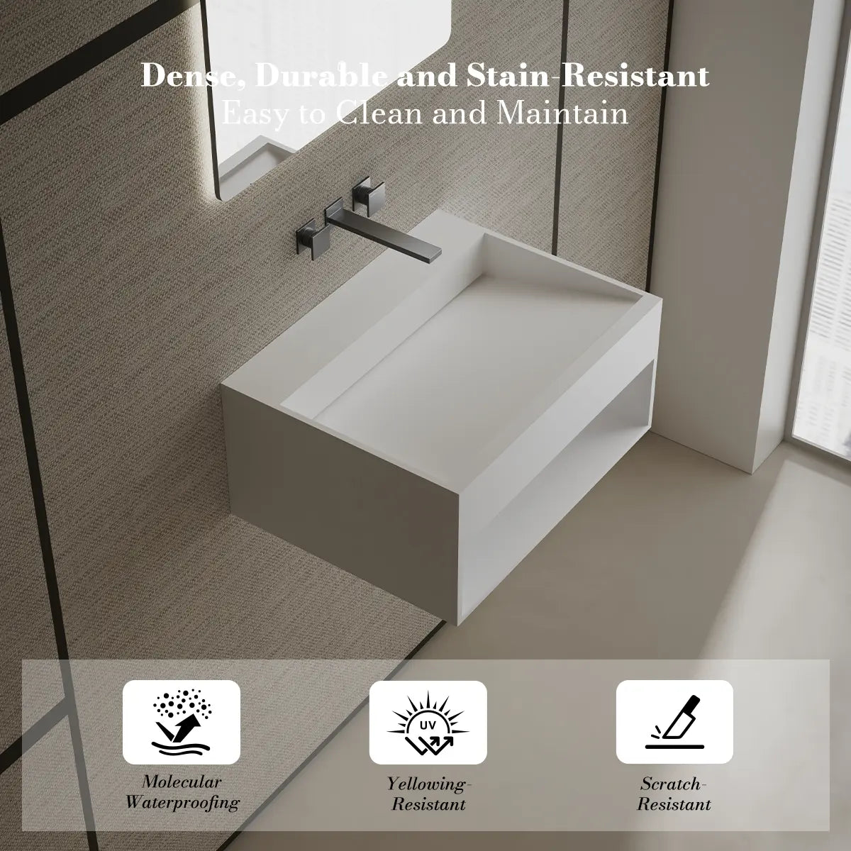 MonBlari XA-G71 White Solid Surface Wall-Mount Basin 600mm - 800mm