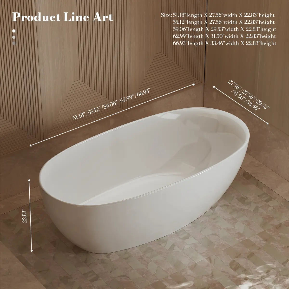 MonBlari XY-1007 White Acrylic Freestanding Bathtub 1500mm - 1700mm