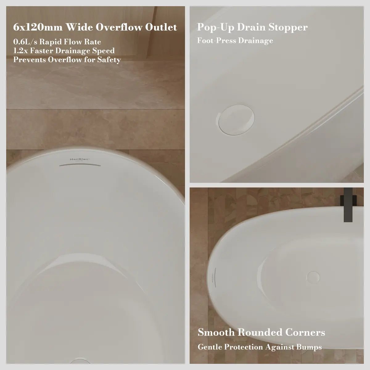 MonBlari XY-1007 White Acrylic Freestanding Bathtub 1500mm - 1700mm