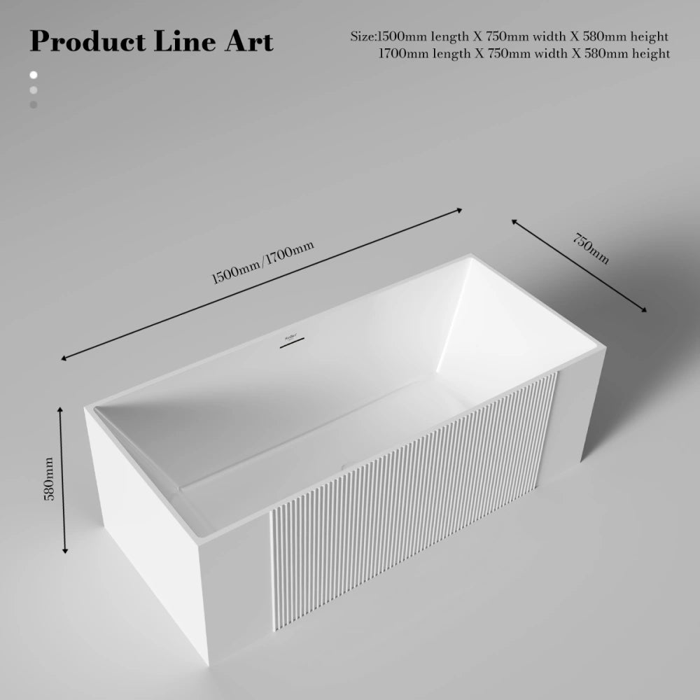 Monblari XY-2005 White Acrylic Fluted Freestanding Bathtub 1500mm-1700mm