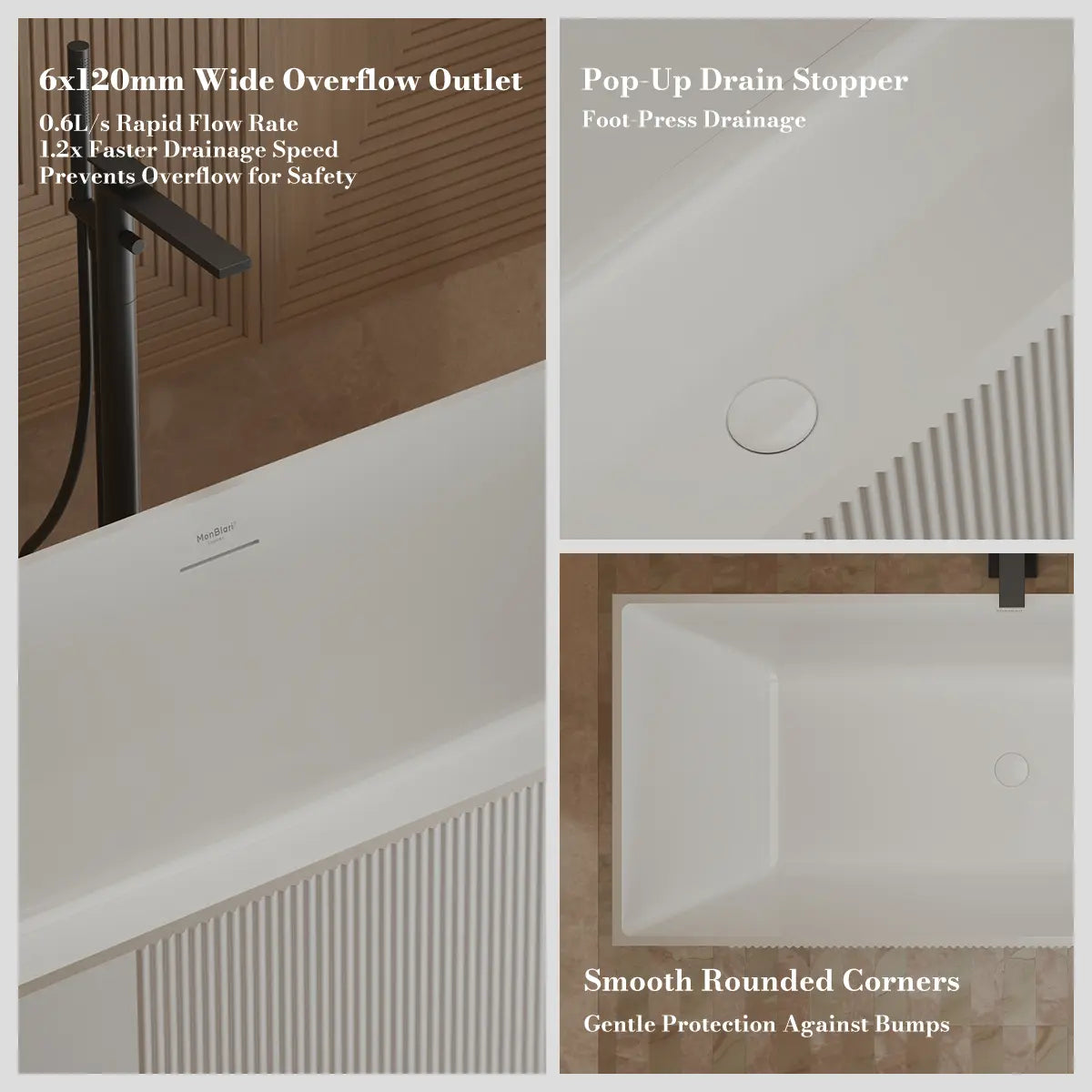 Monblari XY-2005 White Acrylic Freestanding Bathtub 1500mm-1700mm