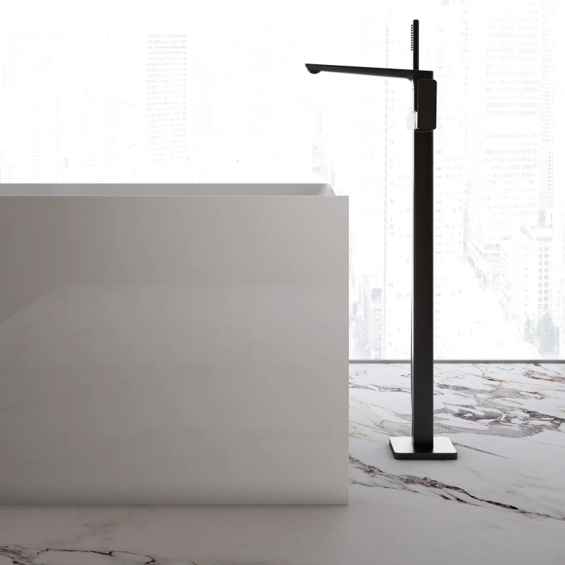 Rectangular matte white soaking bathtub in modern bathroom