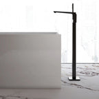 Rectangular matte white soaking bathtub in modern bathroom