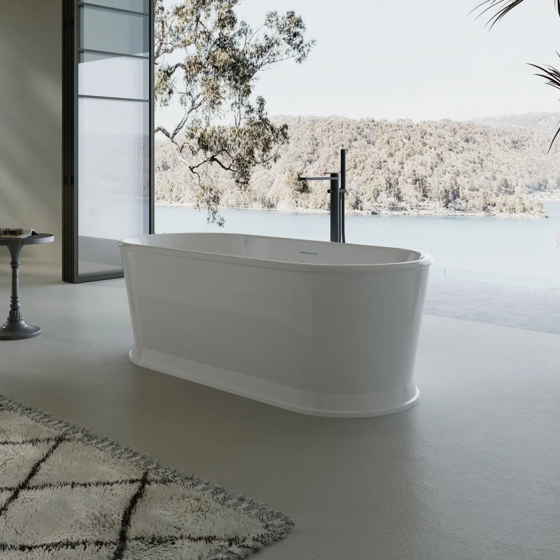 Premium acrylic freestanding bathtub with ergonomic design and glossy white finish
