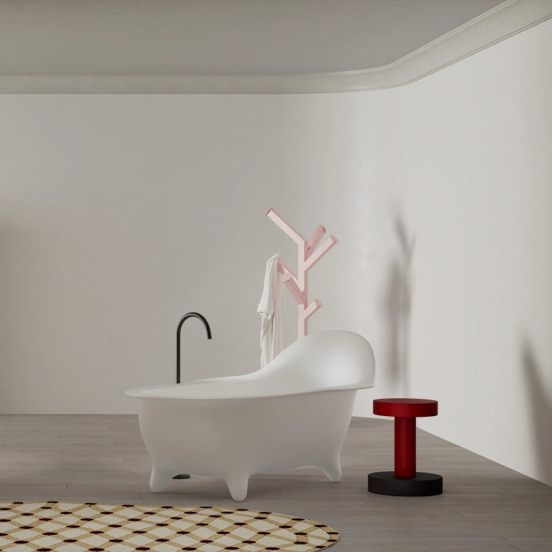 White solid surface freestanding bathtub with ergonomic slipper design by MonBlari