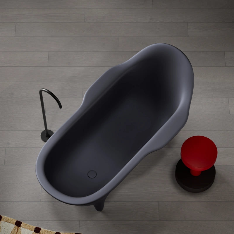 MonBlari contemporary grey standalone bathtub with sculptural form and premium solid surface finish