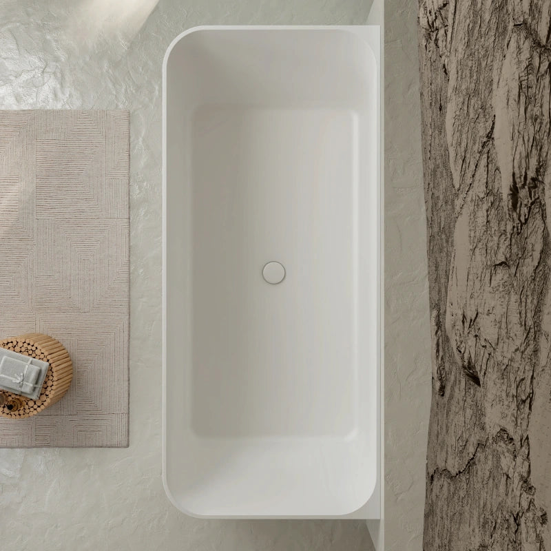 Back to wall stone bathtub with minimalist design