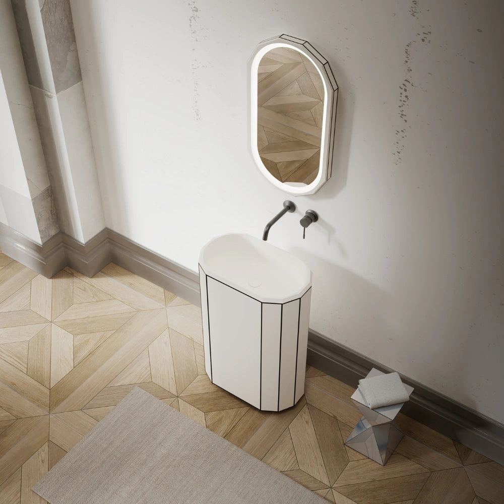 MonBlari BERYL series bathroom pedestal sink with black rim