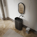 MonBlari BERYL series black pedestal sink with white rim