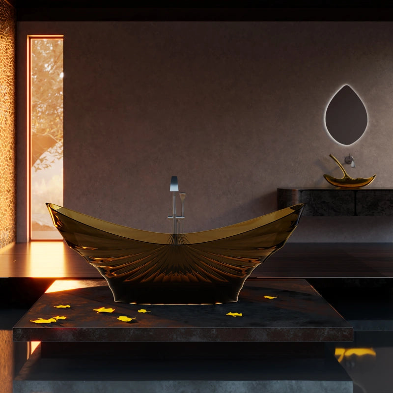 Luxury GINKGO Series resin freestanding soaking bathtub