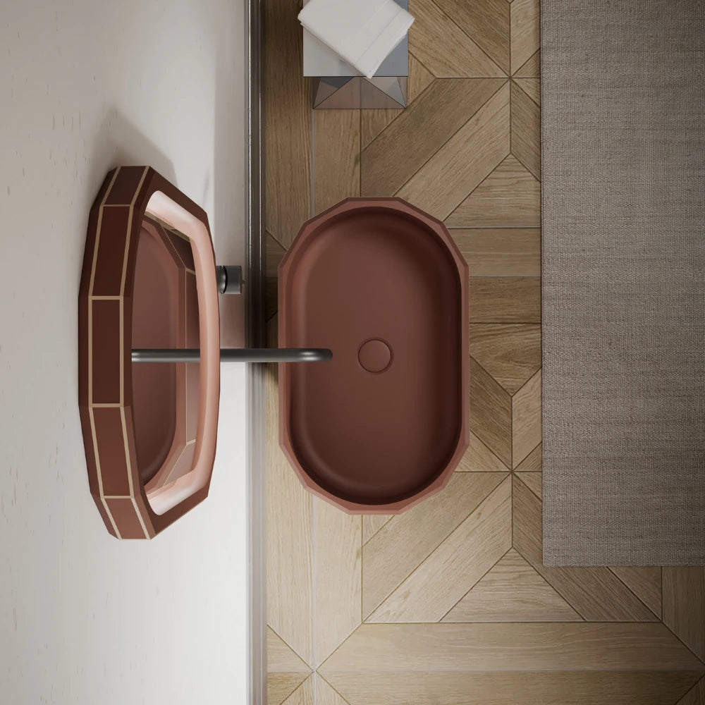 MonBlari BERYL series brown sculptural bathroom pedestal sink
