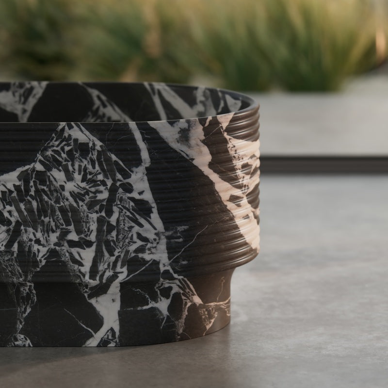 MonBlari Bulgari Black Marble Soaking Tub with Sculpted Freestanding Design