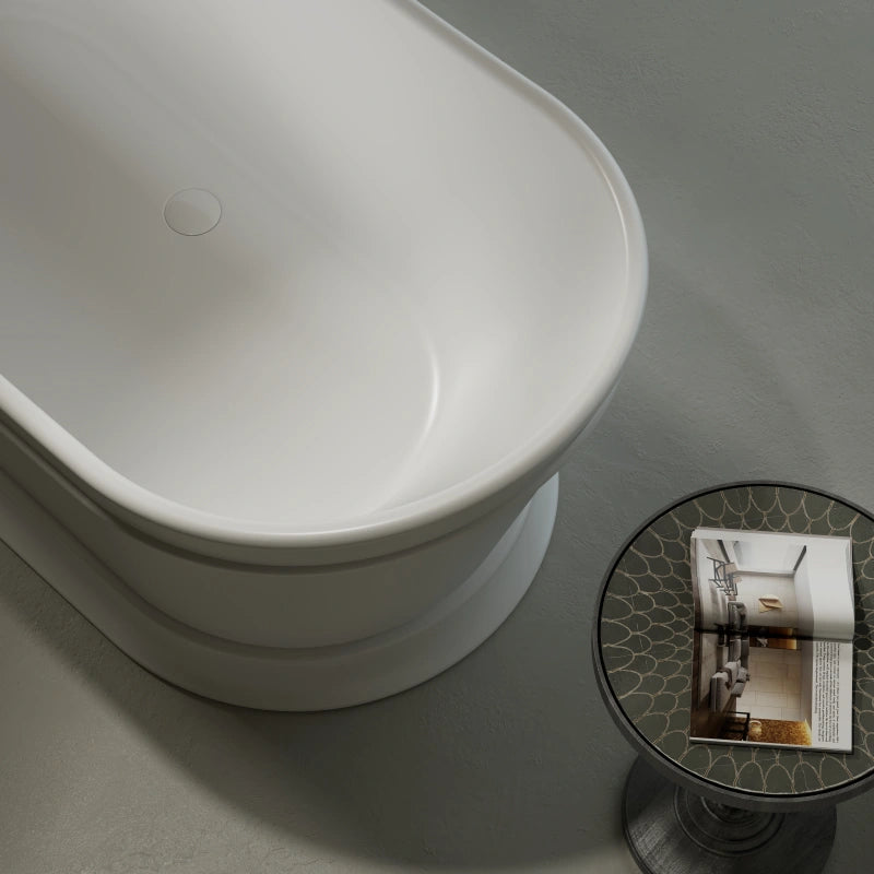 Acrylic oval freestanding bathtub side top view close-up