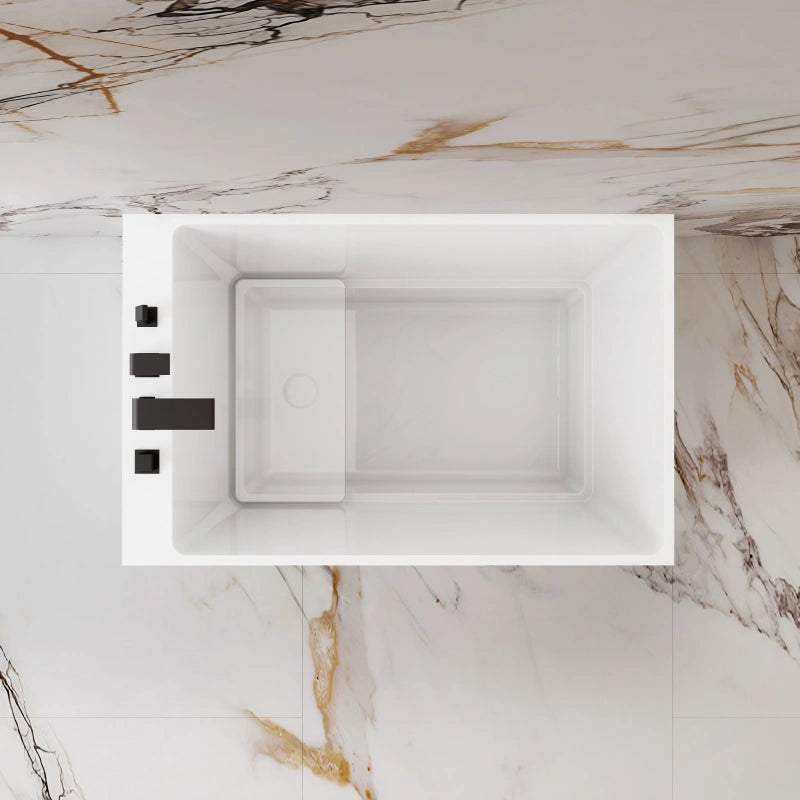 Contemporary white acrylic freestanding bathtub with deep soaking design and clean lines