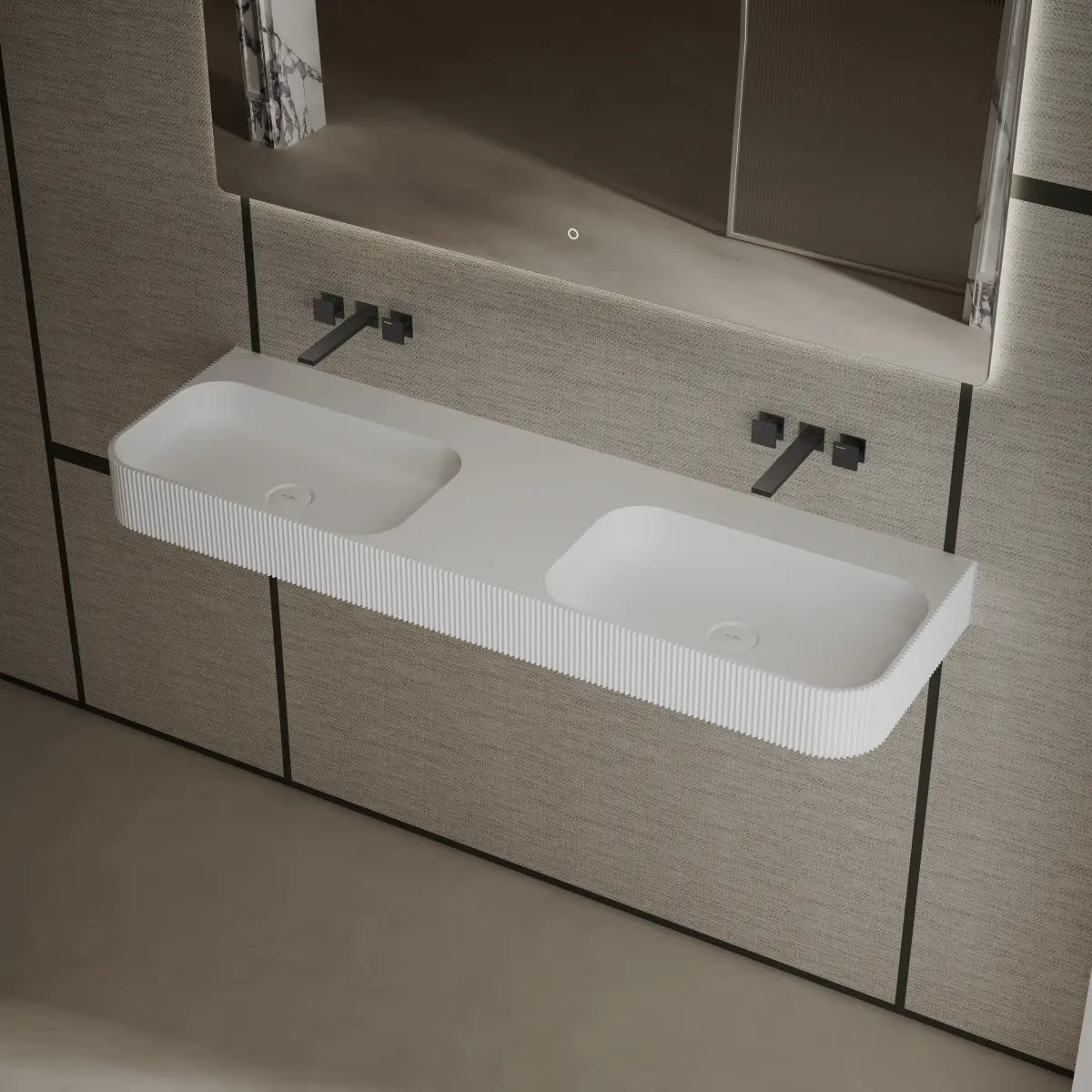 Minimalist wall-hung double wash basin designed for modern living spaces