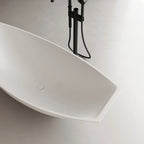 Elegant solid surface freestanding bath with deep soaking comfort and smooth finish