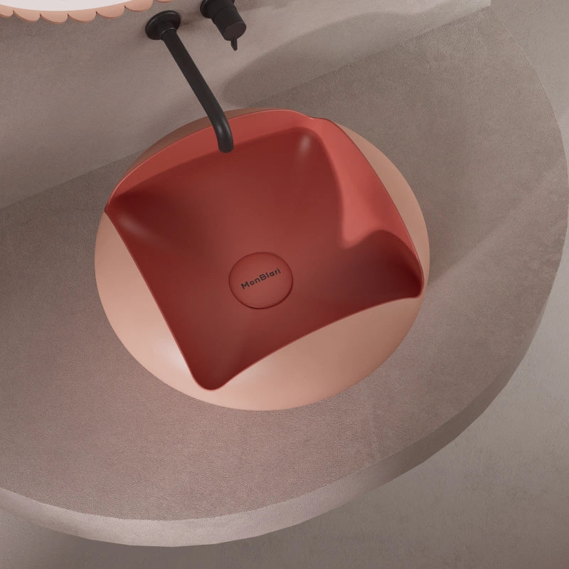 MonBlari FLOWER Series pink fluted bathroom vessel sink
