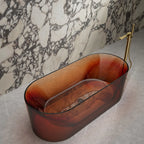 Modern resin freestanding bathtub with fluted texture and center drain