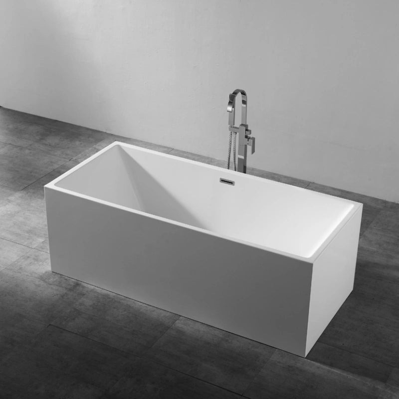Glossy white rectangular acrylic freestanding bathtub