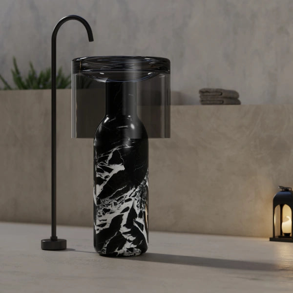 MonBlari HALO Series BvIgari black sculptural pedestal bathroom sink
