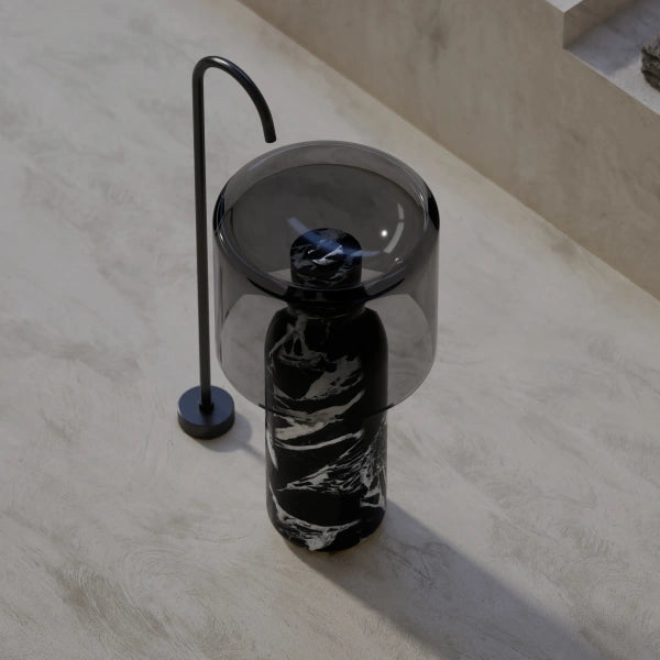 MonBlari BvIgari black freestanding pedestal basin with artistic design
