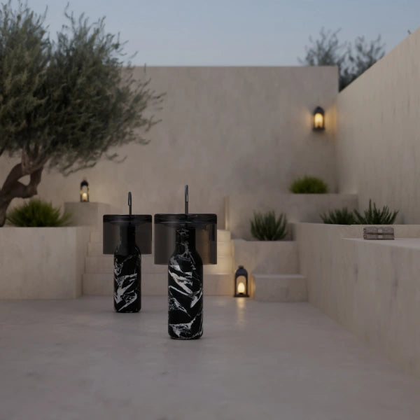 MonBlari contemporary black pedestal wash basin with sculptural silhouette