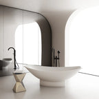 Solid surface hammock style bath soaking freestanding tub with modern curved design