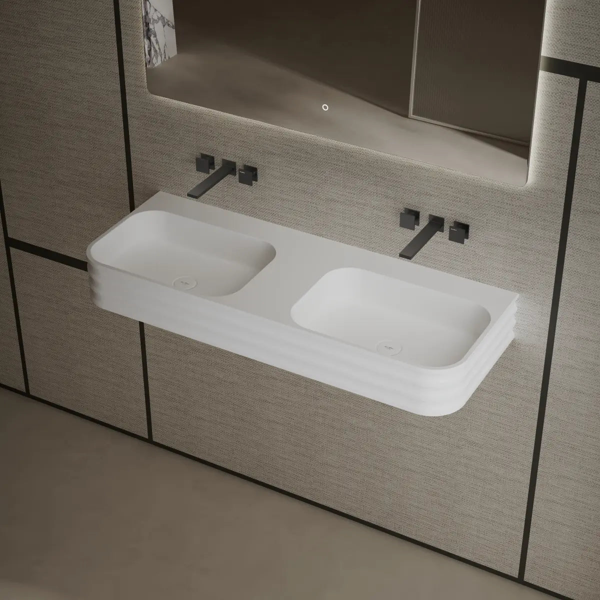 Luxury white double bathroom basin offering generous washing space and minimalist styling Main image