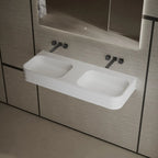 Luxury white double bathroom basin offering generous washing space and minimalist styling