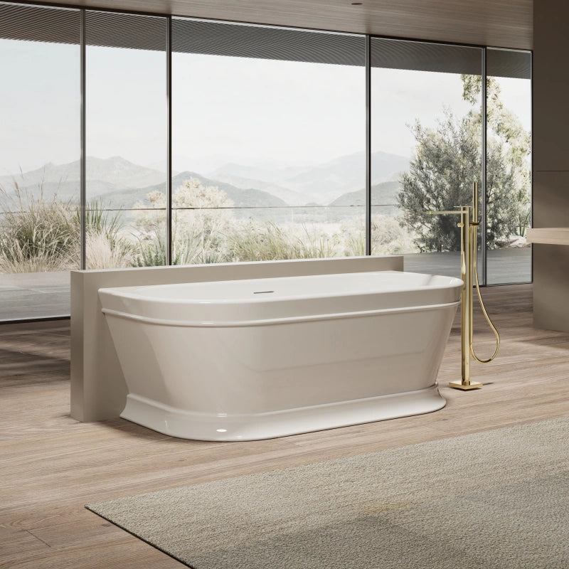 Luxury glossy white oval freestanding bathtub made from premium Mitsubishi virgin acrylic