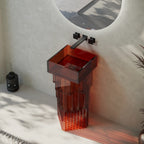 MonBlari MATRIX translucent resin pedestal basin highlighting light effects and surface texture