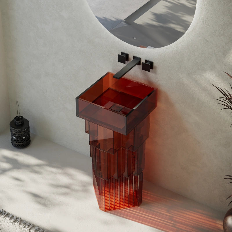 MonBlari MATRIX translucent resin pedestal basin highlighting light effects and surface texture