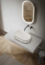 Matte white beryl series countertop basin with black rim for modern bathroom
