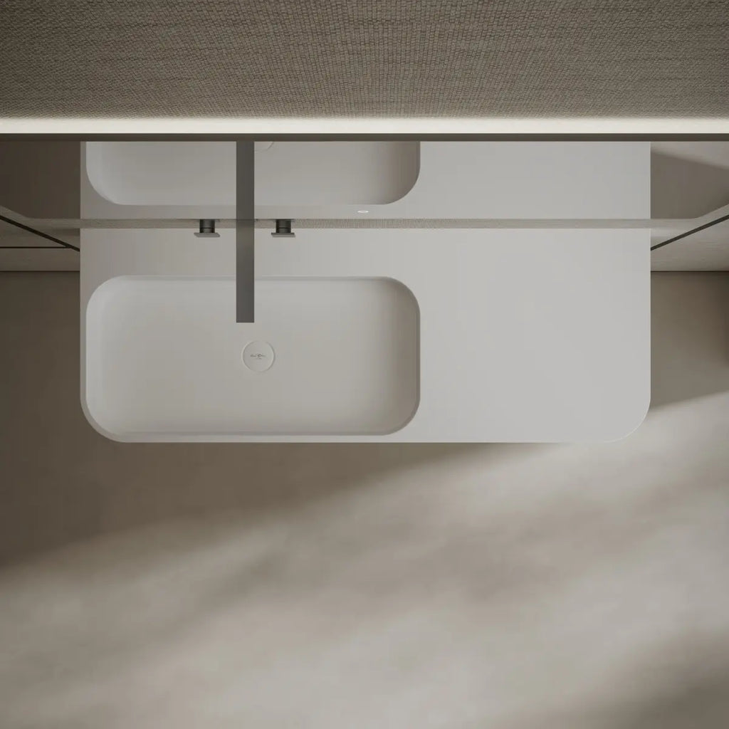 Modern white solid surface wall-hung wash basin with rectangular design