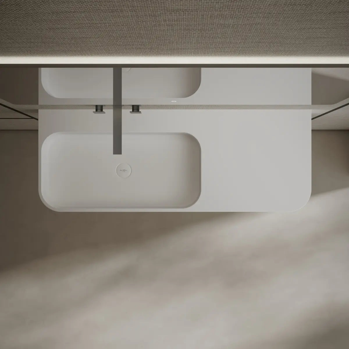 Modern white solid surface wall-hung wash basin with rectangular design