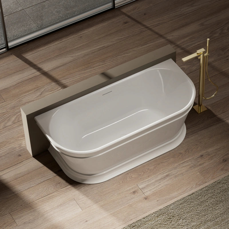Modern oval acrylic freestanding soaking tub with hidden overflow for contemporary bathrooms