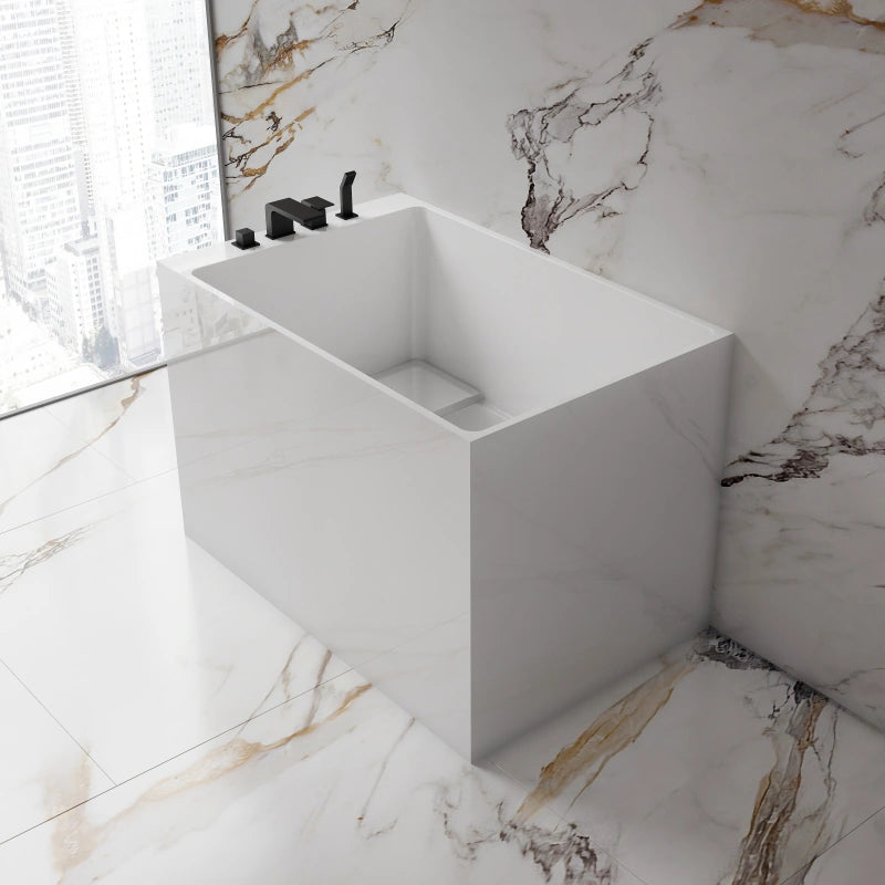 Modern rectangular acrylic soaking bathtub with freestanding design by MonBlari