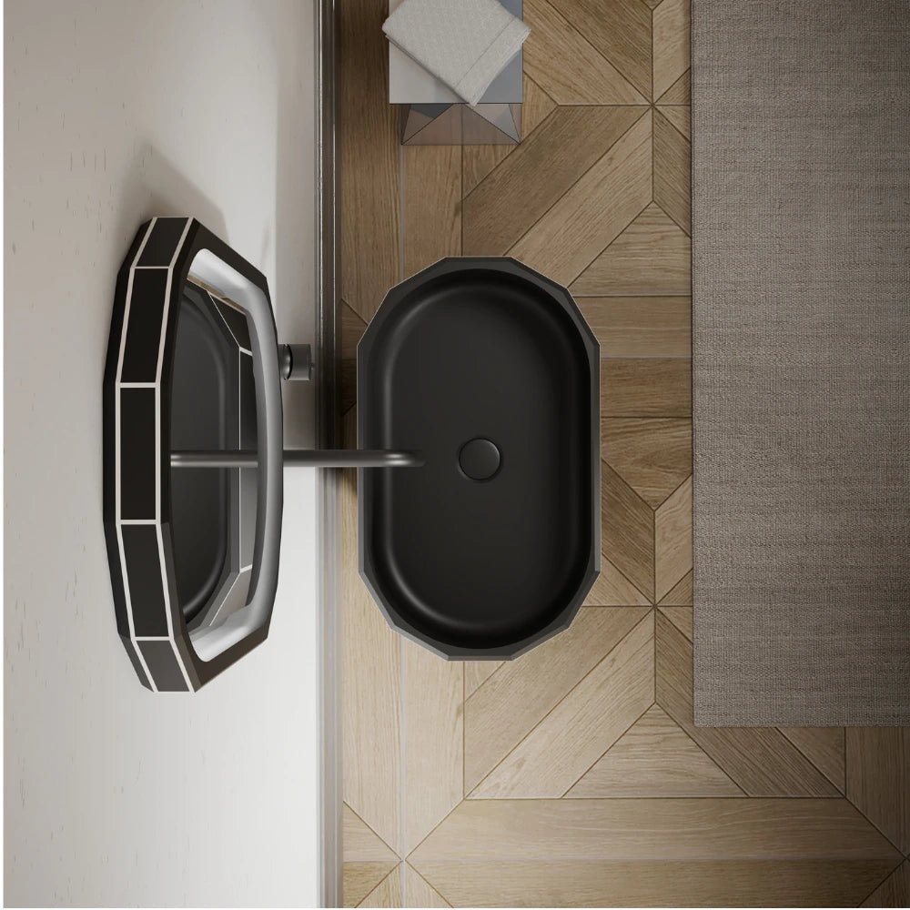Luxury BERYL series black pedestal wash basin with white rim
