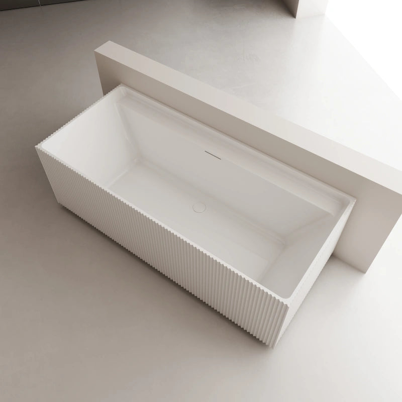 Modern fluted acrylic freestanding soaking tub with rectangular design