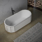 Modern freestanding soaking tub with black rim for luxury bathroom