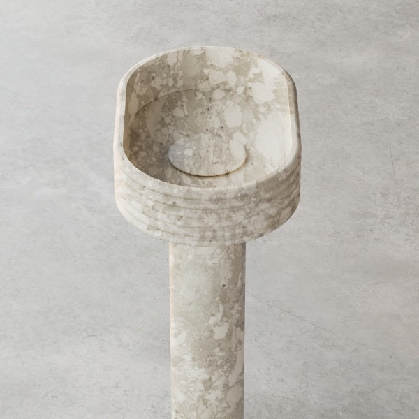 Strata series marble bathroom pedestal sink side top view close-up