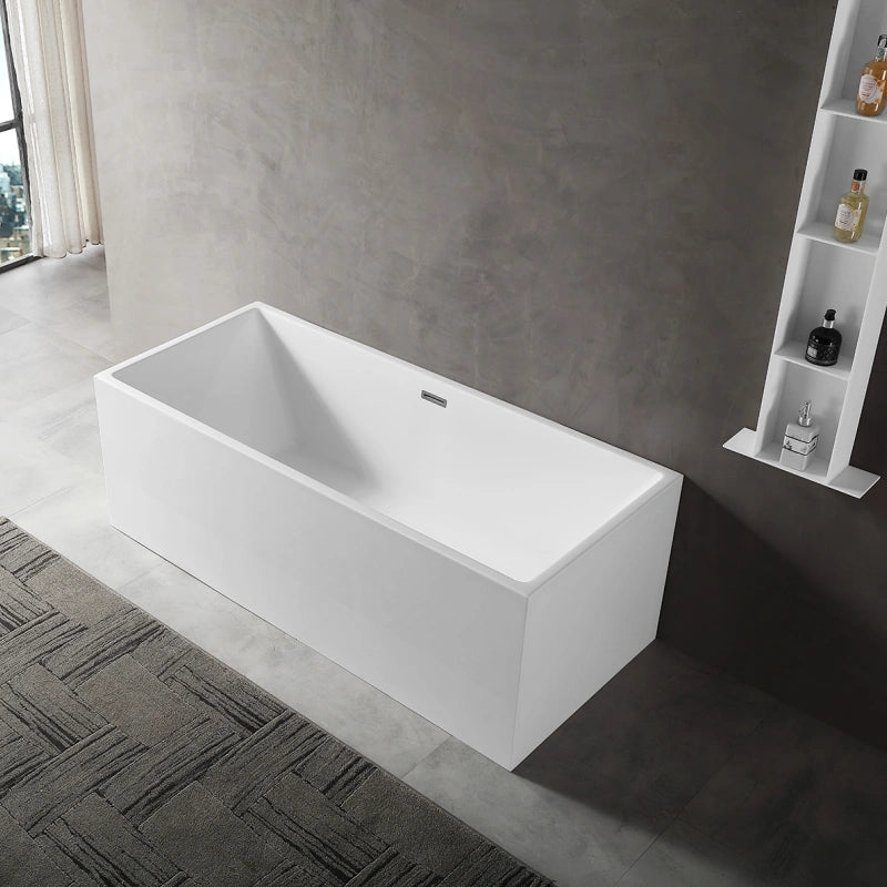 Modern rectangular acrylic freestanding soaking tub with deep soaking design and hidden overflow