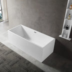 Modern rectangular acrylic freestanding soaking tub with deep soaking design and hidden overflow